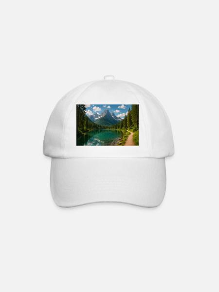 Mountain lake path in the forest - Baseball Cap - white/white