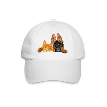 Petit chiot Berger allemand mignon et chat Maine Coon - Casquette classique - blanc/blanc - Devant