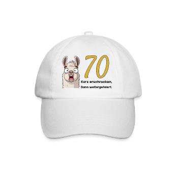 70 Geburtstag – Kurz erschrocken, dann gefeiert - Baseballkappe - Weiß/Weiß - Vorne