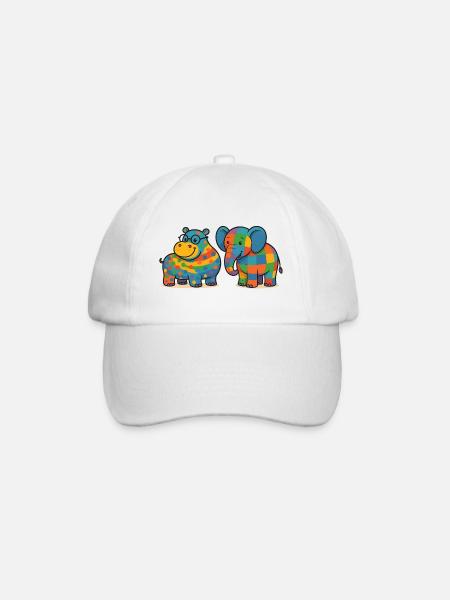 Animaux de compagnie éléphants hippopotames colorés - Casquette classique - blanc/blanc