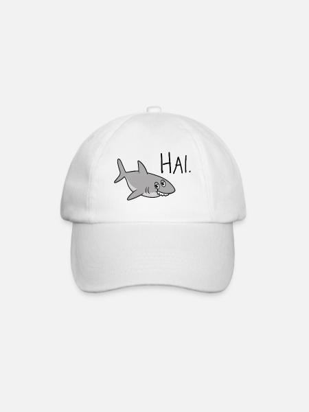 Hai. – Witziges Wortspiel aus Hi, Hallo & Hai - Baseballkappe - Weiß/Weiß