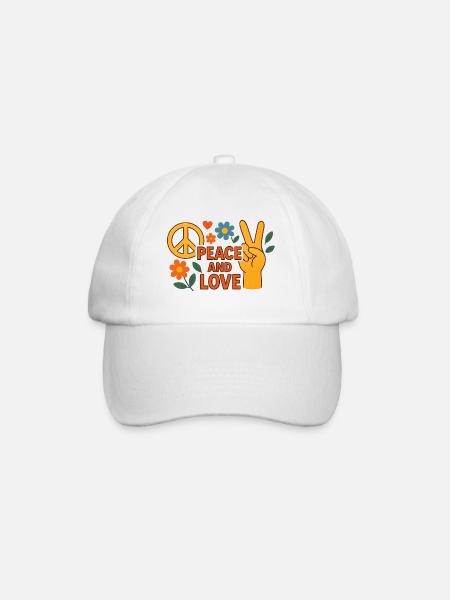 Peace and Love Retro Floral - Baseballkappe - Weiß/Weiß
