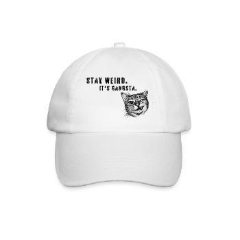 Stay Weird – Gangsta Katze Statement Art - Baseballkappe - Weiß/Weiß - Vorne