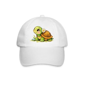 Turtle with Flower Cartoon - Baseball Cap - white/white - Front