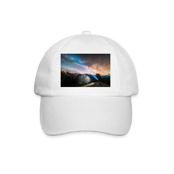 Man standing on field gazing the milky way - Baseball Cap - white/white - Front