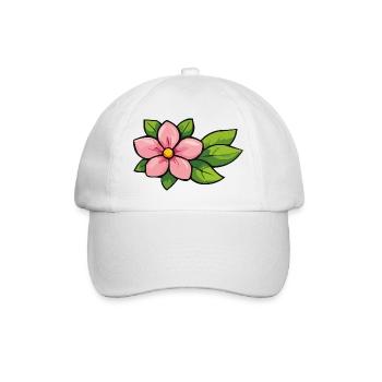 Pink flower with green leaves - Baseball Cap - white/white - Front