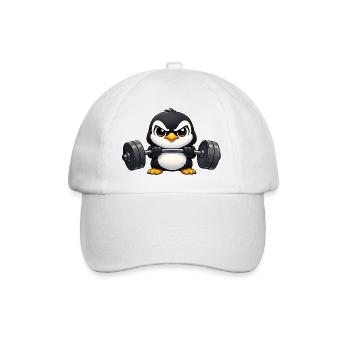 Pinguin mit Hantel Fitness Cartoon - Baseballkappe - Weiß/Weiß - Vorne