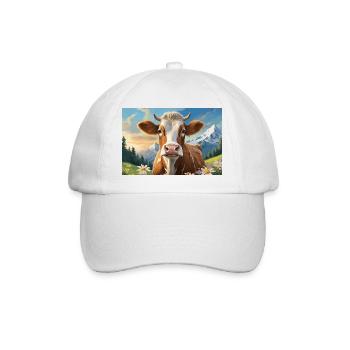 Cheerful cow in the alpine panorama - Baseball Cap - white/white - Front