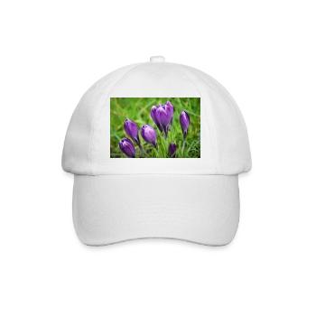Purple Crocus Cluster in Spring Garden - Baseball Cap - white/white - Front