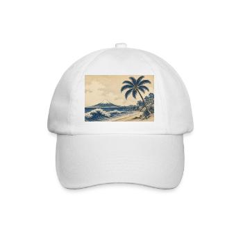 Fuji Coastal Woodcut Palm Beach - Baseball Cap - white/white - Front