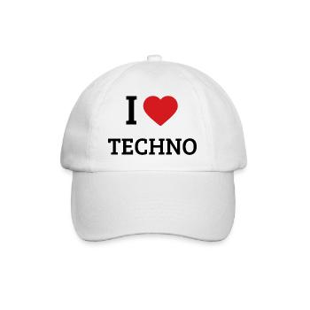 I Love Techno Spruch – Club & Festival Rave Design - Baseballkappe - Weiß/Weiß - Vorne