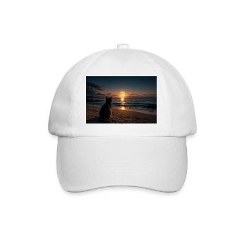 Chat au bord de la mer au lever de la lune - Casquette classique - blanc/blanc - Devant