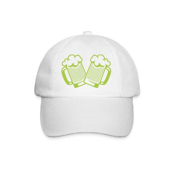 Zwei Bierkrüge Stoßen – Neon Grün - Baseballkappe - Weiß/Weiß - Vorne