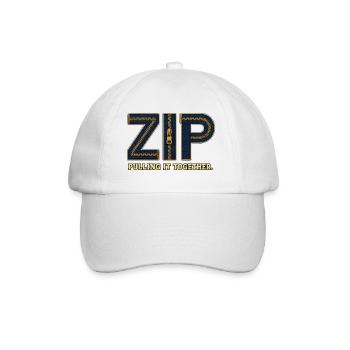 ZIP – Umarme alles | Ein Wortspiel mit einem Schloss - Baseballkappe - Weiß/Weiß - Vorne