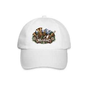 Alpenmusikant mit Brass & Blumenkranz - Baseballkappe - Weiß/Weiß - Vorne