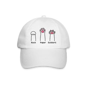 Rock Paper Scissors Hand Game Cute Paw Funny Cat - Baseball Cap - white/white - Front