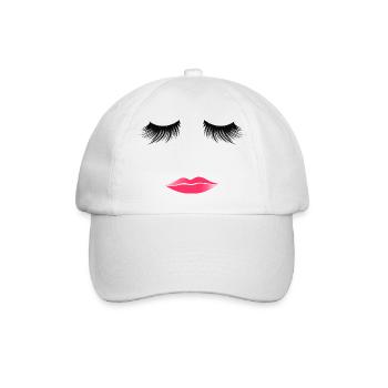 Woman's Face Eyelashes Kissing Lips Pink Lips - Baseball Cap - white/white - Front