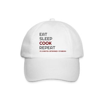Ich liebe Kochen, Cook Eat Sleep Cook Repeat, - Baseballkappe - Weiß/Weiß - Vorne