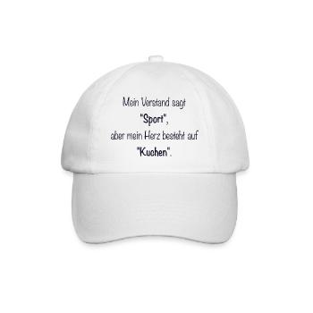 Lustiges Design / Lustiger Spruch / Sport & Kuchen - Baseballkappe - Weiß/Weiß - Vorne