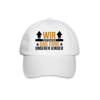 Wir verprassen das Erbe unserer Kinder - Sticker - Baseballkappe - Weiß/Weiß - Vorne