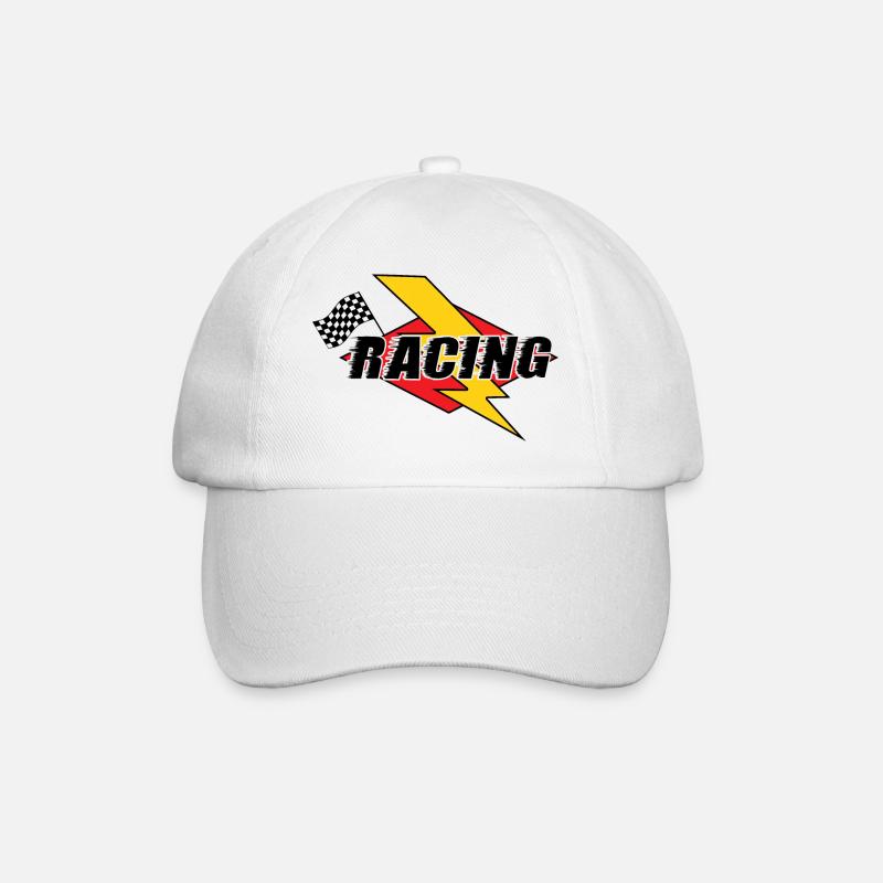 Racing Lightning Bolt & Flagge - Baseballkappe - Weiß/Weiß