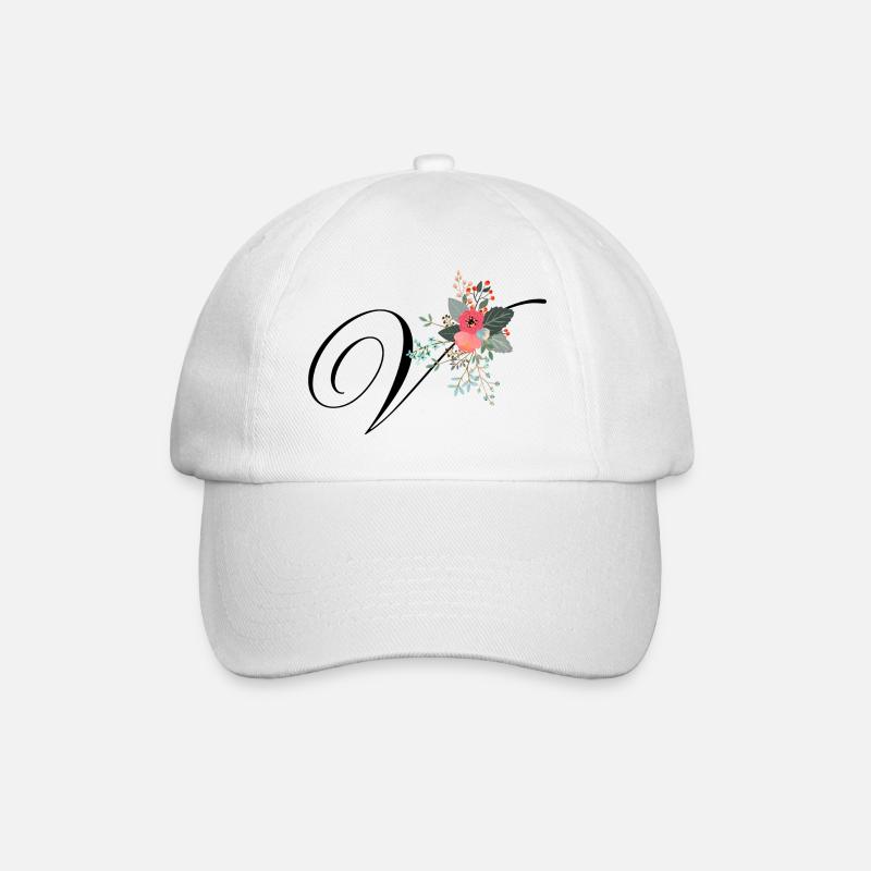 Buchstabe v Blumen - Baseballkappe - Weiß/Weiß