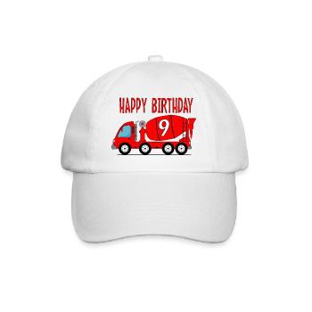 Betonmischer Happy Birthday 9 - Baseballkappe - Weiß/Weiß - Vorne
