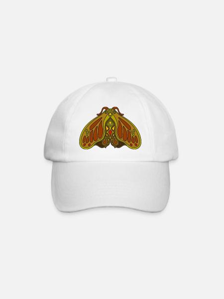 Brown and green art nouveau inspired stylized moth - Baseball Cap - white/white