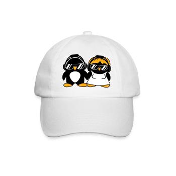 Zwei Pinguine DJ Paar Kopfhörer Sonnenbrille Team - Baseballkappe - Weiß/Weiß - Vorne