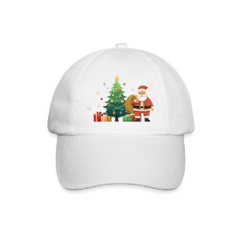 Weihnachten - Weihnachtsmann und Weihnachtsbaum - Baseballkappe - Weiß/Weiß - Vorne