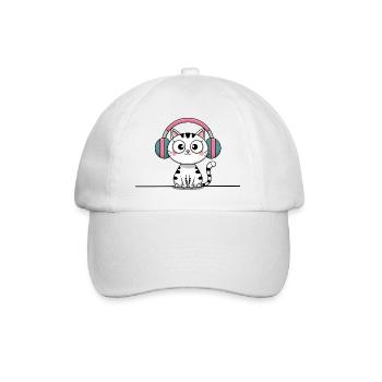 Cute Cat with Doodle Headphones - Baseball Cap - white/white - Front