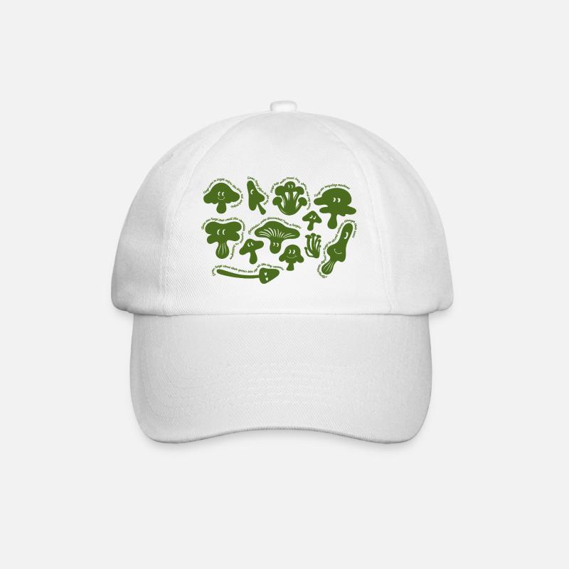 Faits sur les champignons - Motifs de dessins animés verts amusants - Casquette classique - blanc/blanc