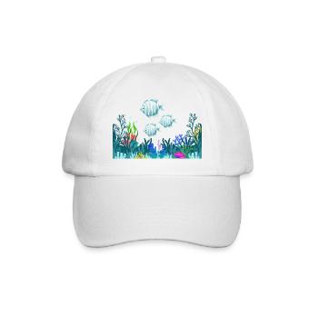 Seabed and trio of blue fish - Baseball Cap - white/white - Front