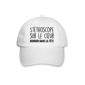Stéthoscope au cœur, humour dans la tête - Casquette classique - blanc/blanc - Devant