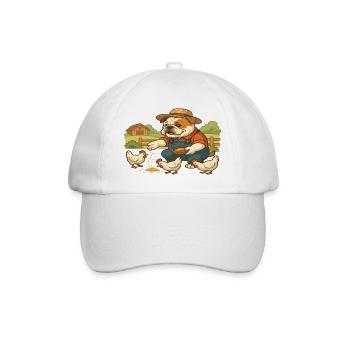 Fermier Bouledogue nourrissant des poules Scène mignonne de la ferme - Casquette classique - blanc/blanc - Devant