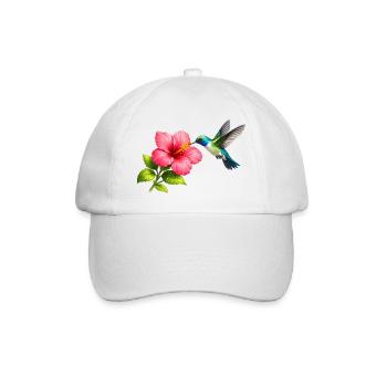 Hummingbird on the red hibiscus - Baseball Cap - white/white - Front