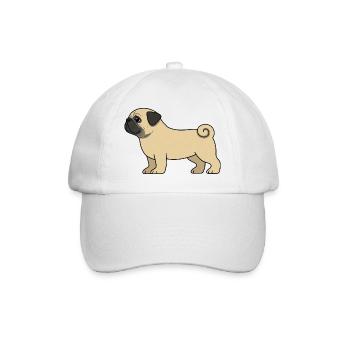 Pug Cartoon Drawing - Baseball Cap - white/white - Front