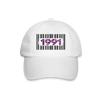 1991 birthday barcode pink leopard retro party - Baseball Cap - white/white - Front