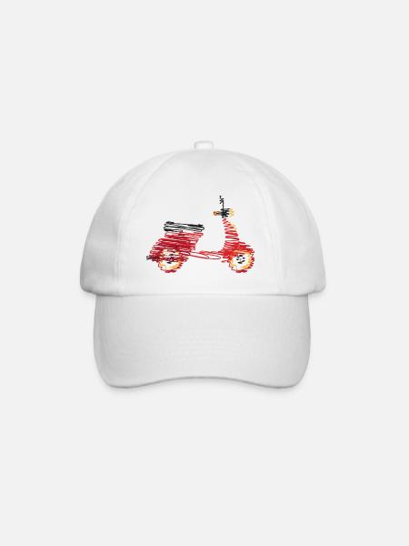 Retro Motorroller – Abstrakte Kritzelzeichnung - Baseballkappe - Weiß/Weiß