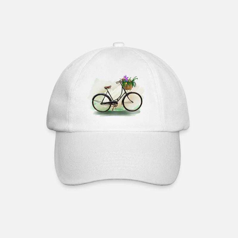 Blumenfahrrad mit Korb - Baseballkappe - Weiß/Weiß