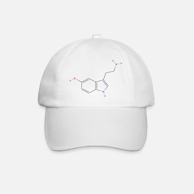 Serotonin-Molekül - Farbige Strukturformel - Baseballkappe - Weiß/Weiß