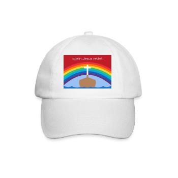 Allein Jesus rettet –Christliches Regenbogen-Motiv - Baseballkappe - Weiß/Weiß - Vorne