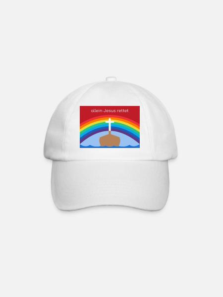 Allein Jesus rettet –Christliches Regenbogen-Motiv - Baseballkappe - Weiß/Weiß