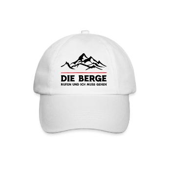 Die Berge rufen und ich muss gehen. Wandern Design - Baseballkappe - Weiß/Weiß - Vorne