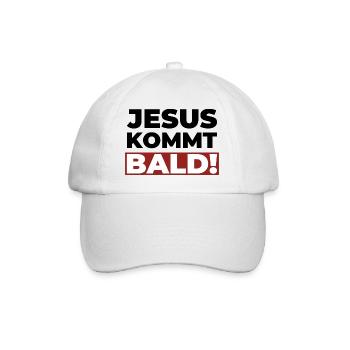 Jesus Christus kommt bald - Christliches Shirt - Baseballkappe - Weiß/Weiß - Vorne