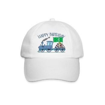 Children's Train Railway Happy Birthday Football 3 - Baseball Cap - white/white - Front