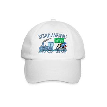 Schulanfang 2023 Eisenbahn mit Fußball blau - Baseballkappe - Weiß/Weiß - Vorne