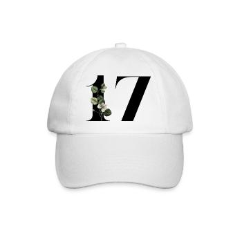 Number 17 Floral Green -17th Floral Birthday - Baseball Cap - white/white - Front