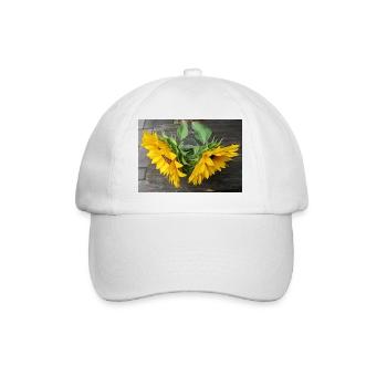 Zwei Sonnenblumen fotografiert - Baseballkappe - Weiß/Weiß - Vorne
