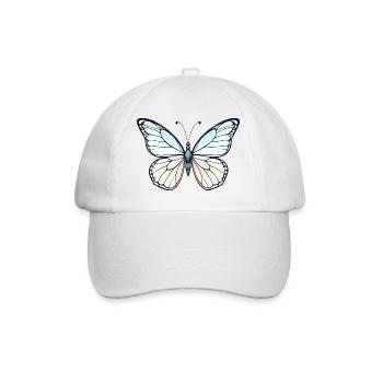 Detaillierter blauer Schmetterling in minimalistischem Design - Baseballkappe - Weiß/Weiß - Vorne